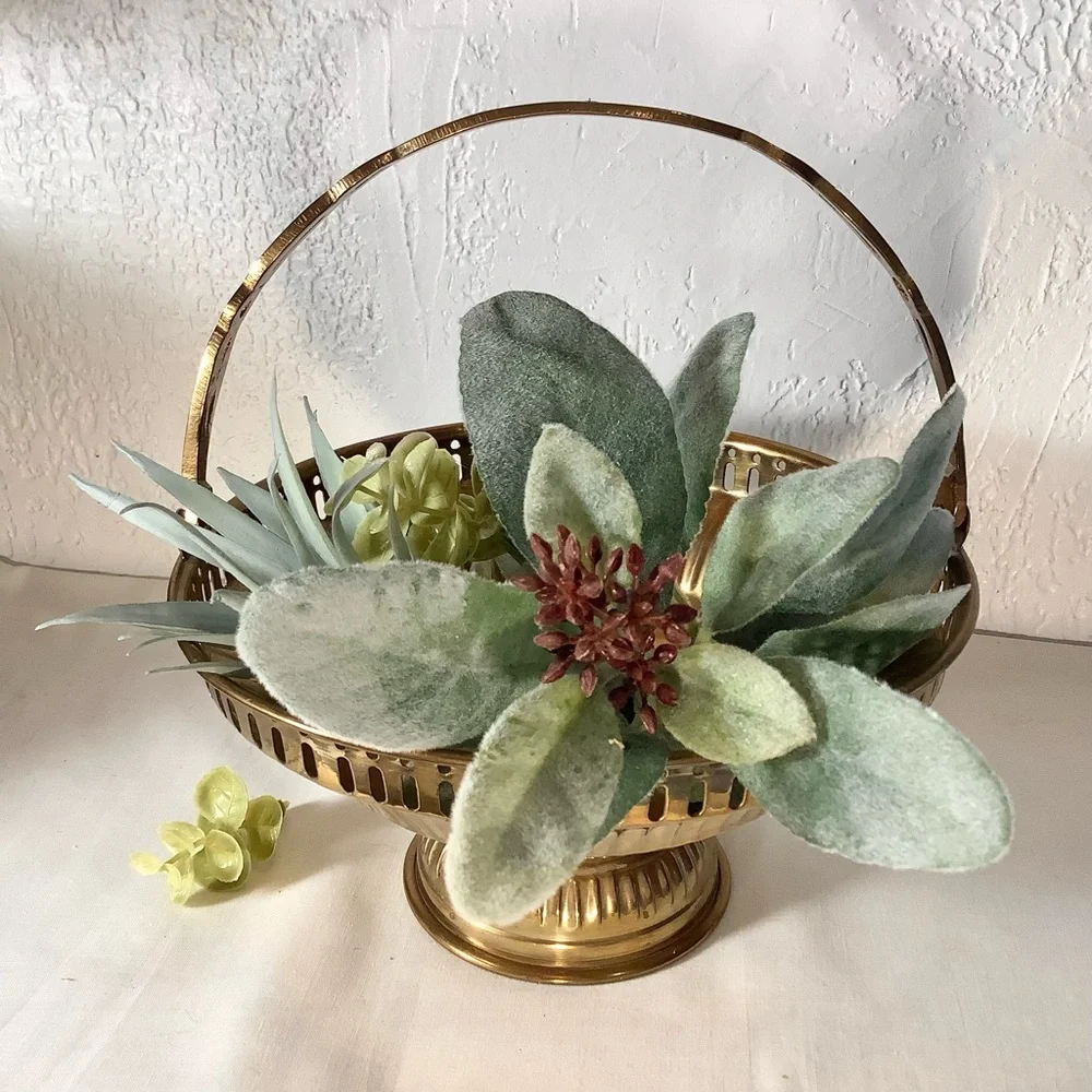 Vintage Brass Footed Bowl Basket With Handle - Detailed ~8 X 7.5 “